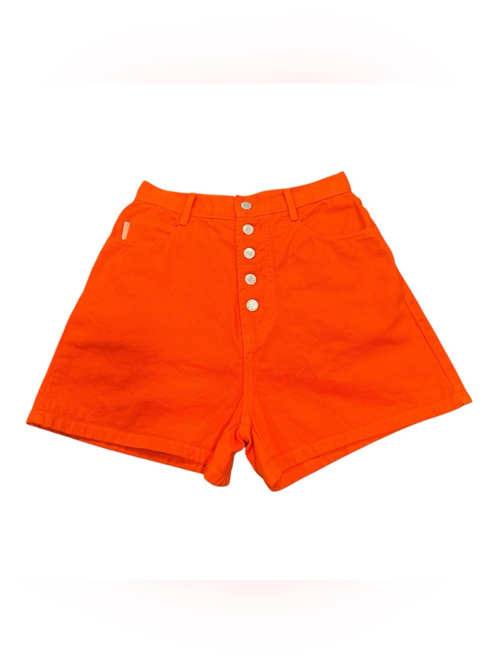 Vintage 80s BONGO by Gene Montesano Neon Orange High Rise Denim Shorts USA 26